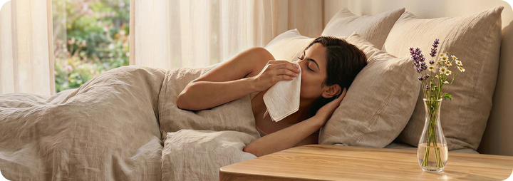 Young Woman with allergie in the bed 